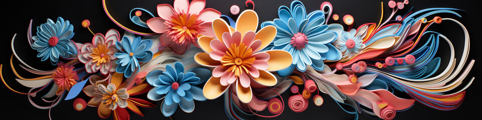 A 3D abstract floral arrangement composed entirely of colorful shapes.