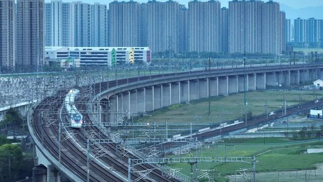 high speed train running on elevated railtrack