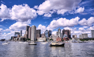Fototapeta na wymiar The Boston, Massachusetts skyline from Boston Harbor.