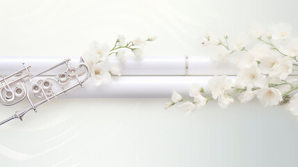 White flower with green banner, Luxury banner, Floral banner, Flower frame