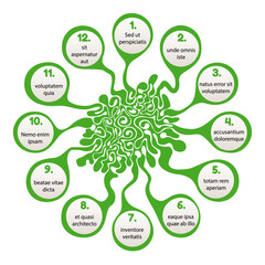 A plant type shape natural theme infographic with twelve text clouds