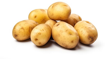  a pile of potatoes sitting next to each other on top of a white surface in front of a white background.