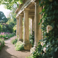 close up shot of neo-classical english garden architecture