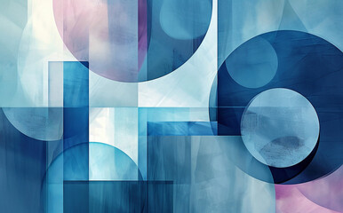 Abstract geometric background with circles and lines in shades of blue and purple