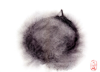 Ink Sumi-e Painting of Sleeping Cat