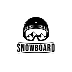Helmet safety sport logo design. Winter snowboard sport store badge with retro design