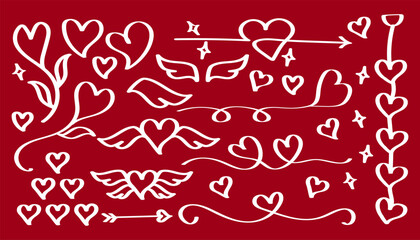 Hand drawn heart, wings, love doodle element vector.