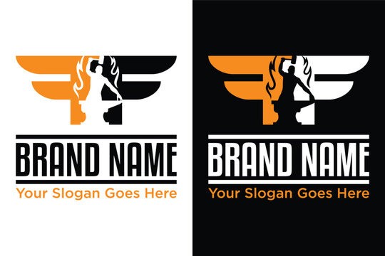 Letter ff Stylized blacksmith silhouette illustration logo design