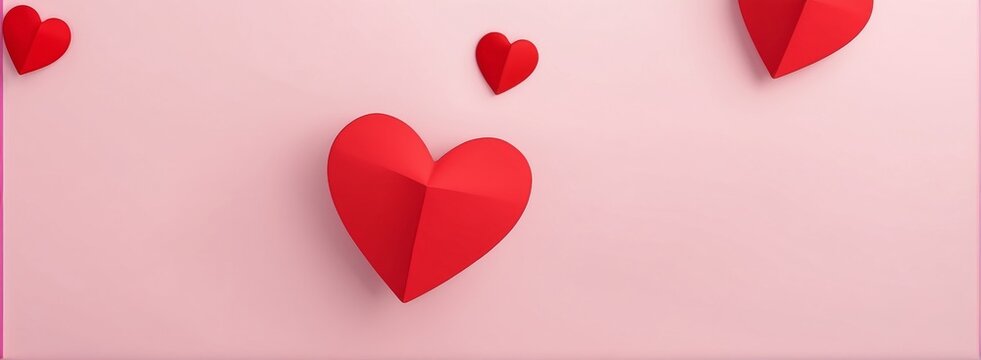 romantic image highlighting red hearts on a soft pink background, creating an atmosphere of love and affection