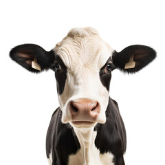 Close-up portrait of a cow head isolated on white background