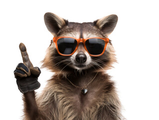 Portrait of a raccoon wearing sunglasses isolated on transparent background