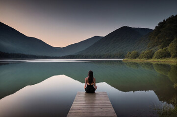 Fototapeta na wymiar person on the lake doing yoga