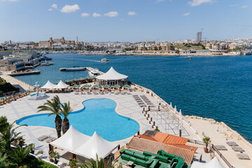 View to a pool. Malta. Overall plan.