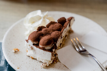 Tiramisu on a plate. Italian dessert.