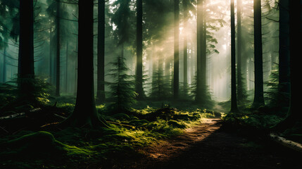 Fototapeta premium Forêt avec un rayon de soleil