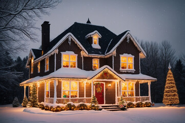 christmas house in the night