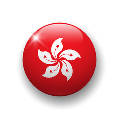 Realistic glossy button with flag of Hong Kong. 3d vector element with shadow underneath. Best for mobile apps, UI and web design.