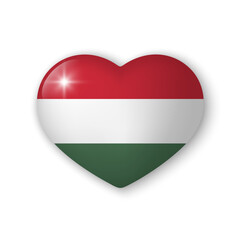 3d heart with flag of Hungary. Realistic vector element on white background with shadow.
