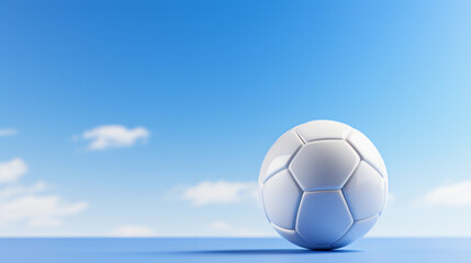 White soccer ball on a blue background with copy space. - obrazy, fototapety, plakaty