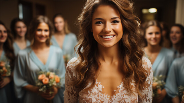 Young bride posing for a photo after just finishing getting ready on her wedding day.