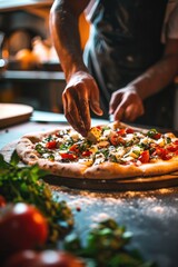 Taste of Italy. A pizzaiolo Chef from Napoles Showcasing a Delicious Piping Hot Pizza. Copy Space. Italian Gastronomy