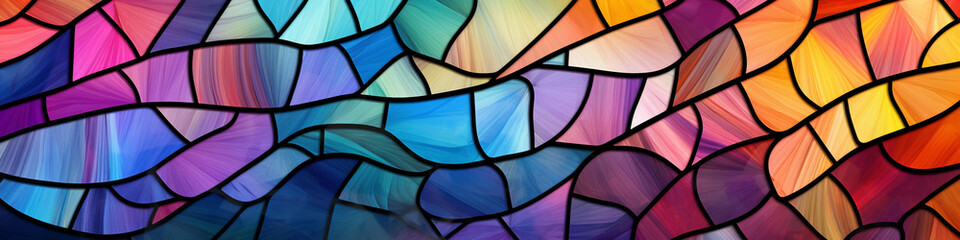 Colorful shapes organized in a pattern that resembles a stained glass window. - obrazy, fototapety, plakaty