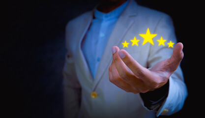 Customer service and Satisfaction concept, Business people are giving a five-star rating very...