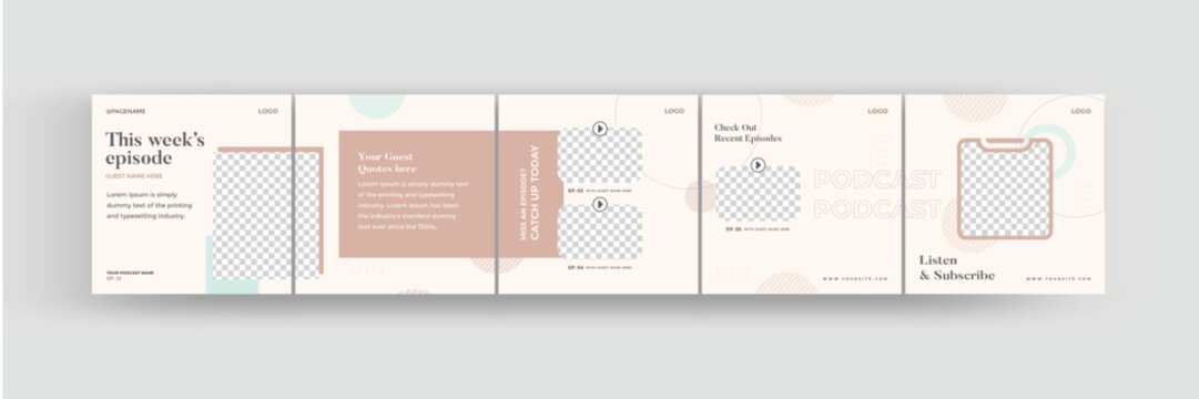 Podcast social media carousel, influencer instagram carousel design template
