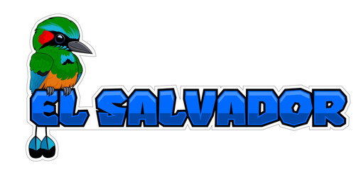 Vector El Salvador sticker with turquoise-browed motmot