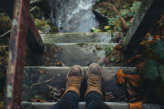 Man standing on the stairs above a river made with Generative AI Technology