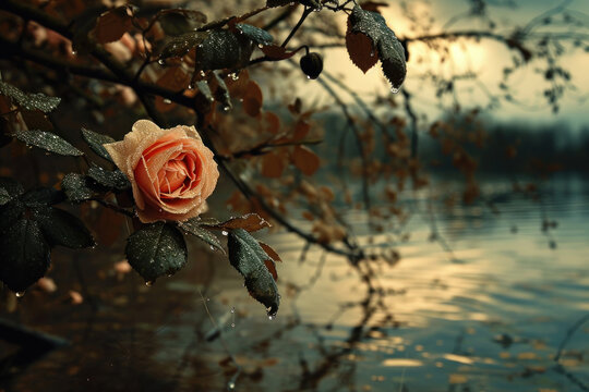 Close up of a Pink Flower on a River made with Generative AI Technology