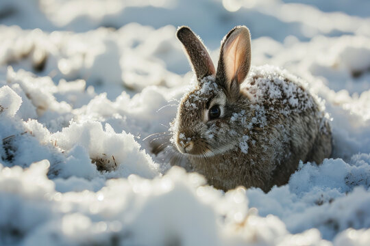 Rabbit in the Snow made with Generative AI Technology
