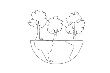 Single continuous line drawing the trees are numerous and grow abundantly. Take care not to be contaminated. For better oxygen quality. World environment day. One line design vector illustration