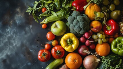 Assorted colorful vegetables on a dark surface