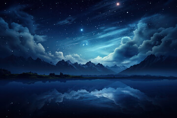 A starry night sky adorned with the gentle glow of the moon, portraying the serene beauty of the...
