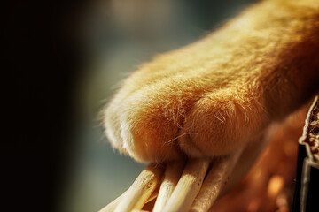 Ginger cat's paw close up 