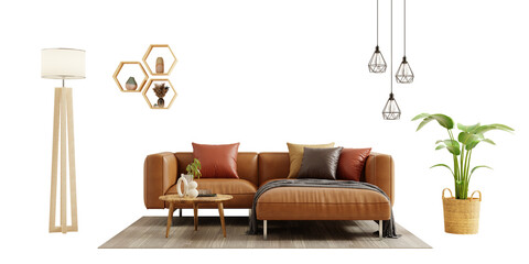 Leather sofa unit on transparent background- 3D rendering - 701528566