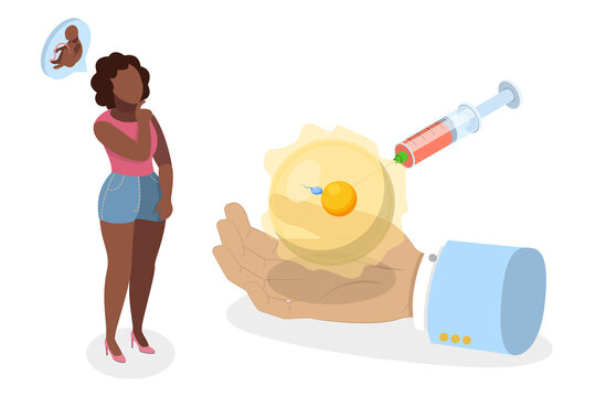 3D Isometric Flat  Illustration of In Vitro Fertilization or LVF, Infertility Treatment