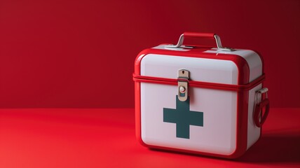 Obraz premium First aid kit on red background