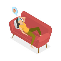 3D Isometric Flat  Illustration of Hangover, Sick Person Having Cold