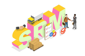 3D Isometric Flat  Illustration of SRM, Supplier Relationship Management