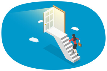 3D Isometric Flat  Illustration of Career Opportunity, Success and Achievement