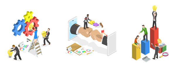 3D Isometric Flat  Illustration of Teamwork And Collaboration, Dedicated Team