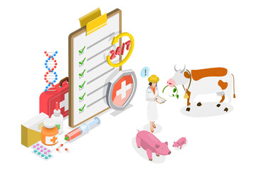 3D Isometric Flat  Illustration of Animal Husbandry Healthcare , Treatment and Vaccination