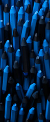 stack of blue and black crayons.Minimal art concept.Top view,flat lay.Generative AI