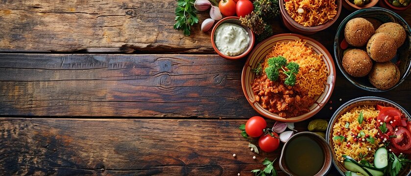 Egyptian Cuisine Flat Lay with Falafel & Koshari

