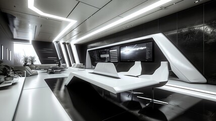 Minimalist Futuristic Office with High-Tech Gadgets



