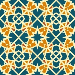 Stof per meter Italian tile pattern colorful seamless with vintage ornaments. Portuguese azulejos, mexican talavera, italy sicily majolica motifs. Tiled texture for ceramic kitchen wall or bathroom mosaic floor.  © BackgroundHolic