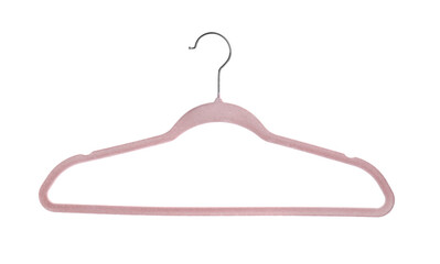 One empty pink hanger isolated on white