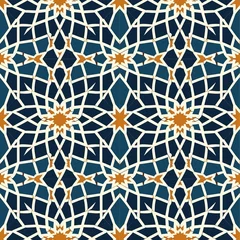 Tuinposter Portugese tegeltjes Italian tile pattern colorful seamless with vintage ornaments. Portuguese azulejos, mexican talavera, italy sicily majolica motifs. Tiled texture for ceramic kitchen wall or bathroom mosaic floor. 
